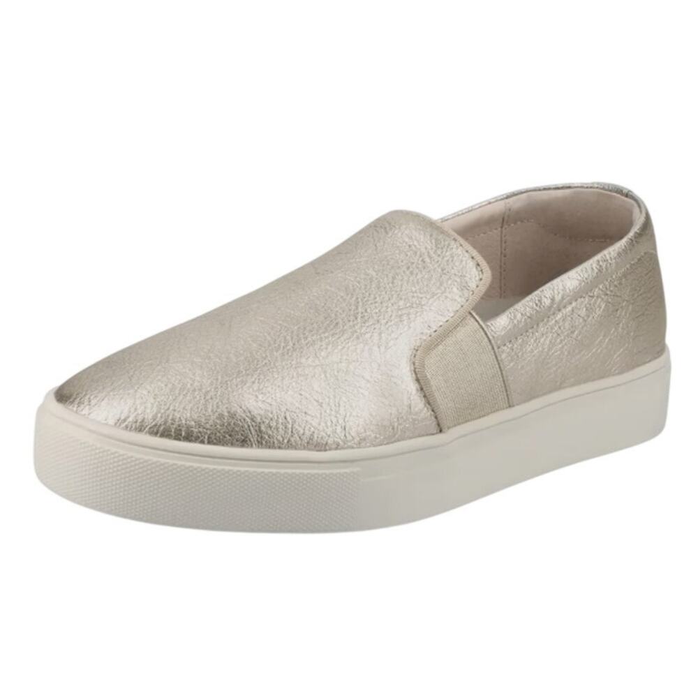 Birdies Womens Swift Casual Sneakers Size 6.5 Gold Metallic Leather Slip On NWOB